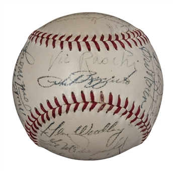1952 World Series Champions New York Yankees Team Signed Baseball With 25 Signatures Including Mantle, Bera, Mize and Rizzuto (JSA)